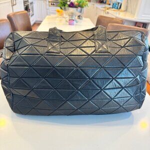 Still Nordic Black Leather Duffle with Zip Top